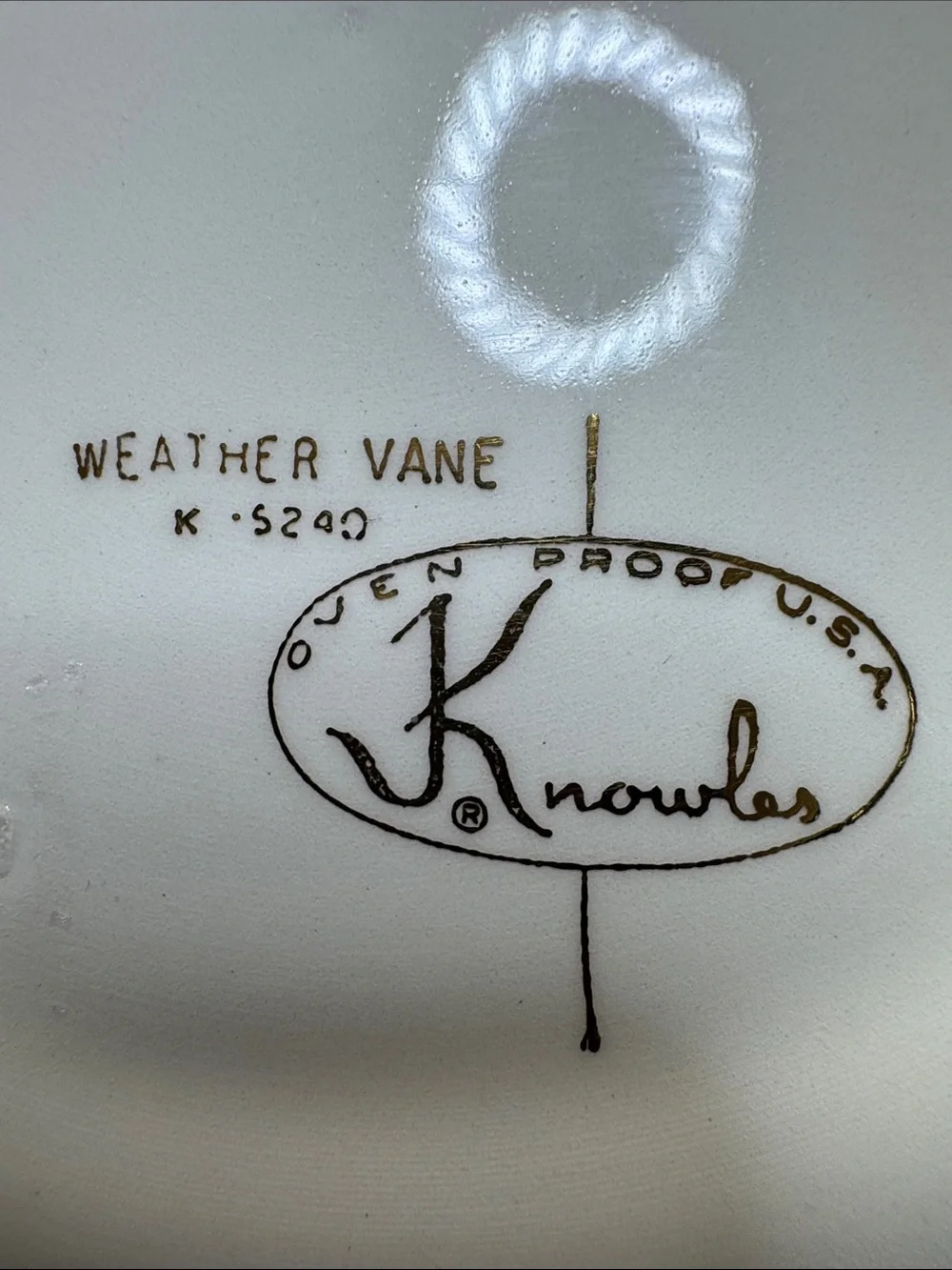 Vintage Knowles Ceramic Weather Vane Rooster Marked Plate in Gold and White